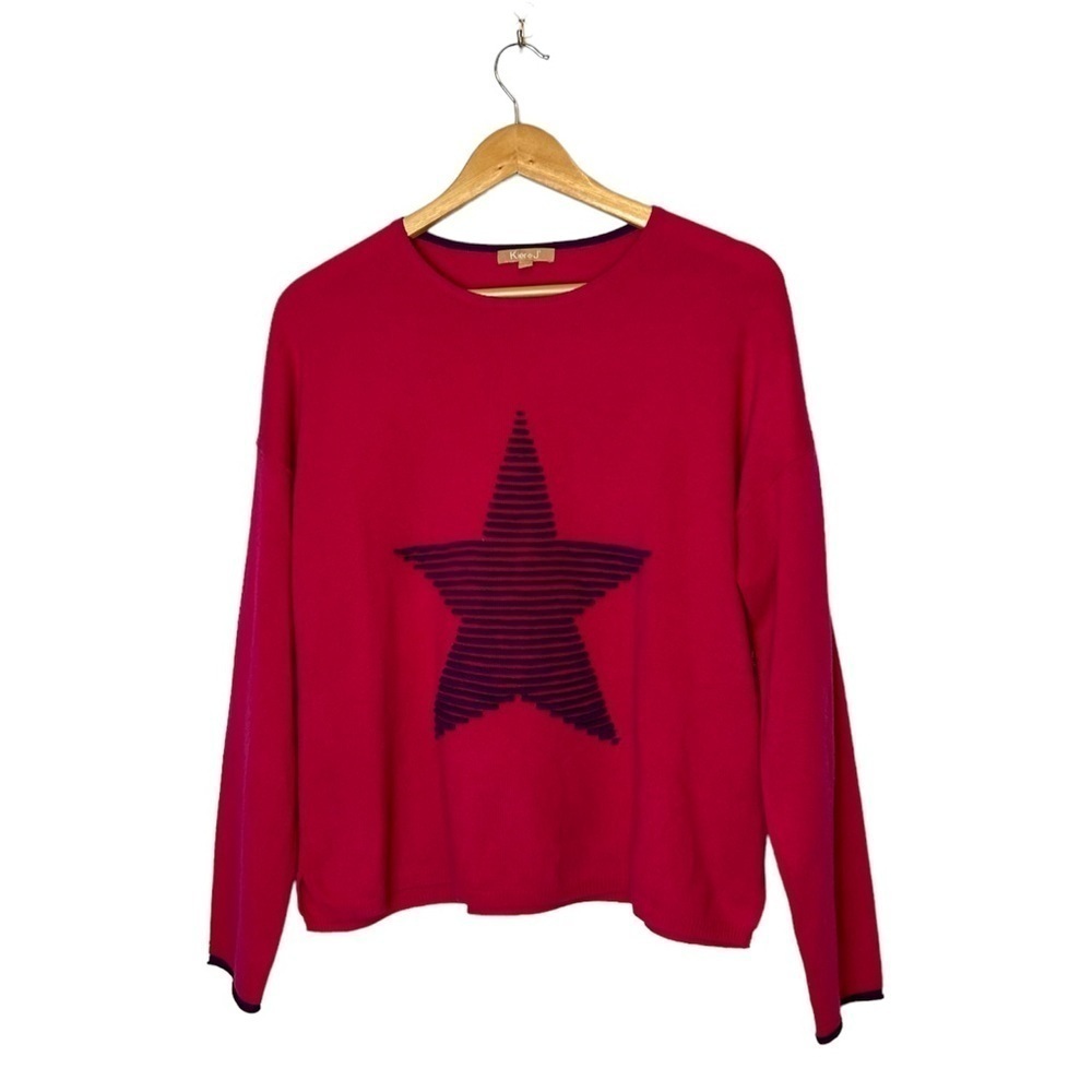 Pink Cashmere Textured Star Sweater Size Large Kier + J Purple